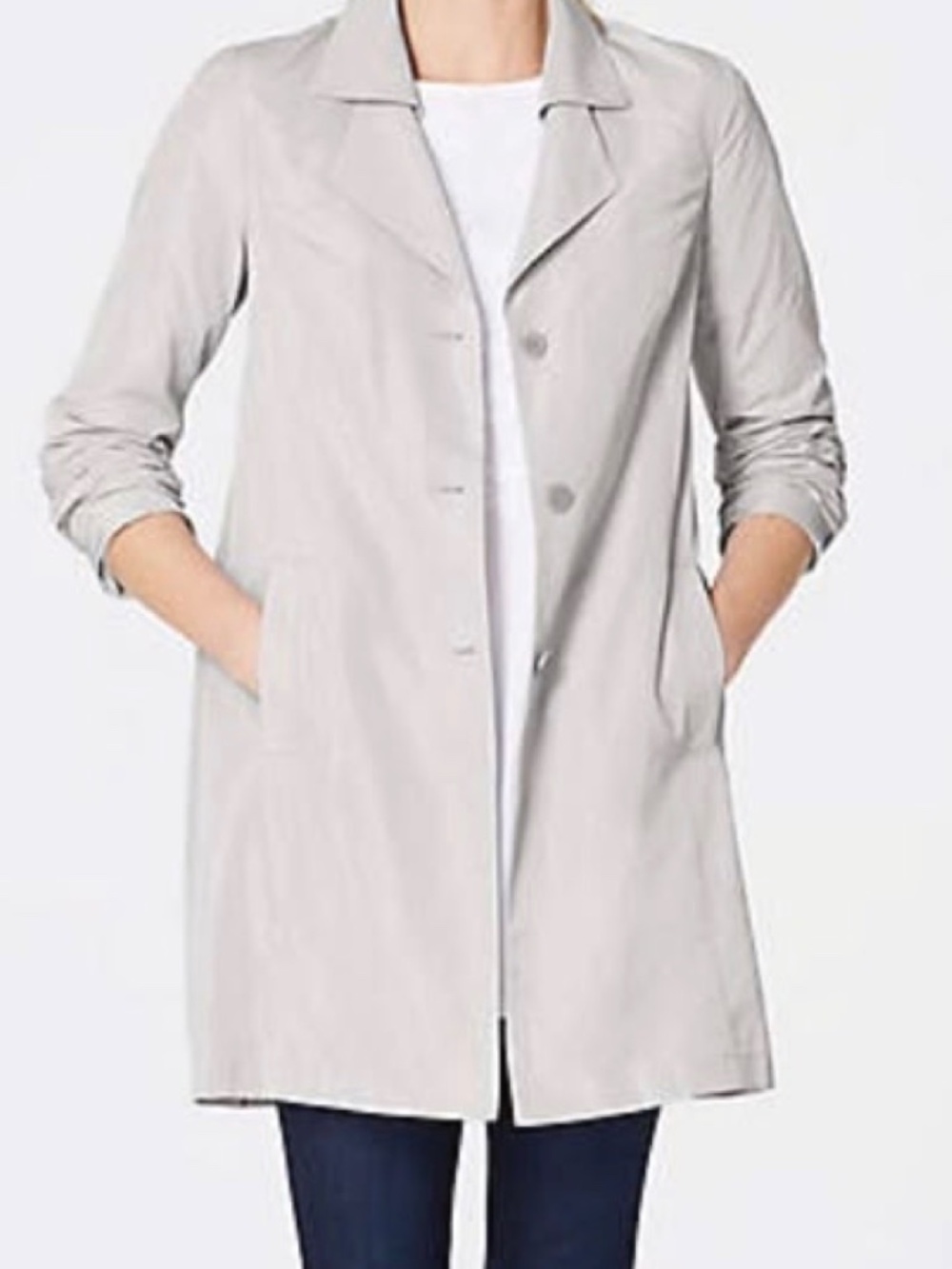 J. Jill Blue Gray Pleated Back Button Front Trench Coat Jacket 3X